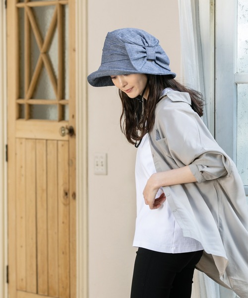 QUEENHEAD（クイーンヘッド）の「外せるあご紐付き サイドリボンUVハット（ハット・レディース・ブラック/ネイビー/ブラウン・X-LARGE/XX-LARGE/FREE）」の14枚目の写真