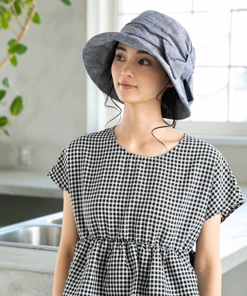 QUEENHEAD（クイーンヘッド）の「外せるあご紐付き サイドリボンUVハット（ハット・レディース・ブラック/ネイビー/ブラウン・X-LARGE/XX-LARGE/FREE）」の18枚目の写真