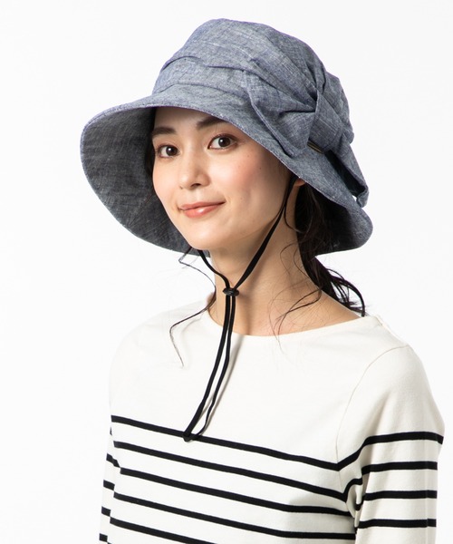 QUEENHEAD（クイーンヘッド）の「外せるあご紐付き サイドリボンUVハット（ハット・レディース・ブラック/ネイビー/ブラウン・X-LARGE/XX-LARGE/FREE）」の13枚目の写真