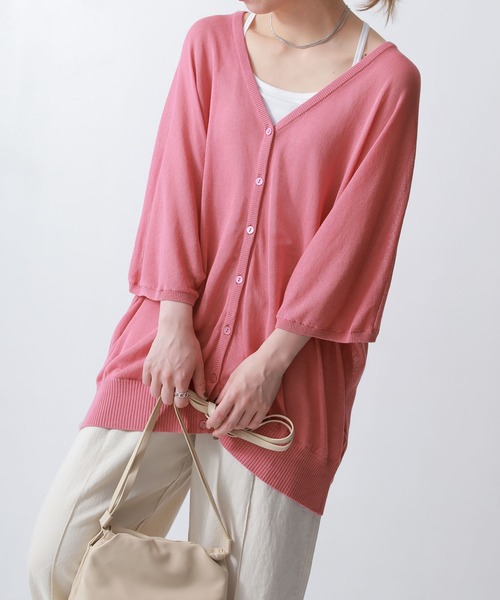 n'OrLABEL（ノアールレーベル）の「【機能素材】『五分袖ドルマンカーディガン』（カーディガン/ボレロ・レディース・グリーン/ラベンダー/グレー/ベージュ/ブラック/グレイッシュベージュ/ネイビー/イエロー/ブルー/ピンク/グレイッシュブルー/ミント/スモークピンク/ピーコックグリーン系/ピンク系/オレンジ・FREE）」の15枚目の写真