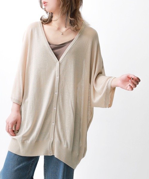 n'OrLABEL（ノアールレーベル）の「【機能素材】『五分袖ドルマンカーディガン』（カーディガン/ボレロ・レディース・グリーン/ラベンダー/グレー/ベージュ/ブラック/グレイッシュベージュ/ネイビー/イエロー/ブルー/ピンク/グレイッシュブルー/ミント/スモークピンク/ピーコックグリーン系/ピンク系/オレンジ・FREE）」の4枚目の写真