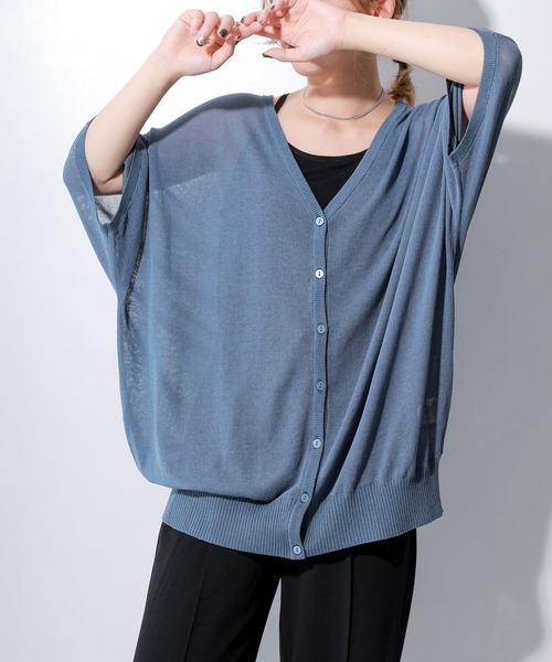 n'OrLABEL（ノアールレーベル）の「【機能素材】『五分袖ドルマンカーディガン』（カーディガン/ボレロ・レディース・グリーン/ラベンダー/グレー/ベージュ/ブラック/グレイッシュベージュ/ネイビー/イエロー/ブルー/ピンク/グレイッシュブルー/ミント/スモークピンク/ピーコックグリーン系/ピンク系/オレンジ・FREE）」の10枚目の写真