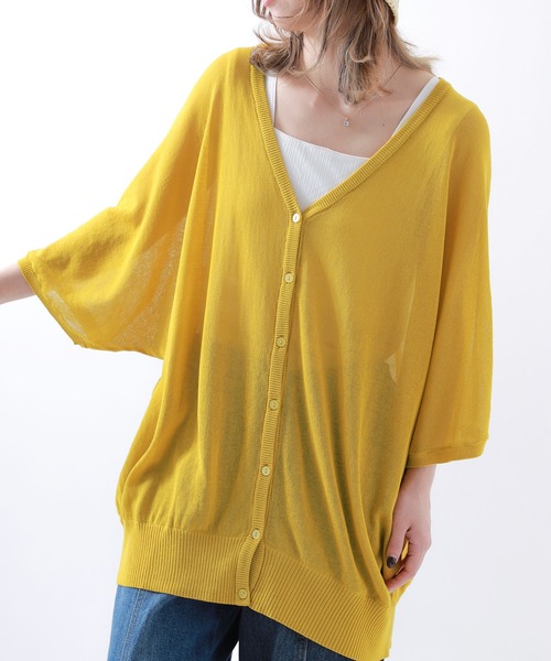 n'OrLABEL（ノアールレーベル）の「【機能素材】『五分袖ドルマンカーディガン』（カーディガン/ボレロ・レディース・グリーン/ラベンダー/グレー/ベージュ/ブラック/グレイッシュベージュ/ネイビー/イエロー/ブルー/ピンク/グレイッシュブルー/ミント/スモークピンク/ピーコックグリーン系/ピンク系/オレンジ・FREE）」の12枚目の写真