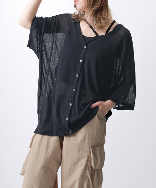 n'OrLABEL（ノアールレーベル）の「【機能素材】『五分袖ドルマンカーディガン』（カーディガン/ボレロ・レディース・グリーン/ラベンダー/グレー/ベージュ/ブラック/グレイッシュベージュ/ネイビー/イエロー/ブルー/ピンク/グレイッシュブルー/ミント/スモークピンク/ピーコックグリーン系/ピンク系/オレンジ・FREE）」の2枚目の写真