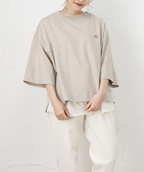 Dickies(ディッキーズ)の「Dickies ディッキーズ レイヤードが楽しめるアンサンブル 七分袖Tシャツ(Tシャツ/カットソー・レディース・ブラック/ベージュ/カーキ/オレンジ・フリー)」の1枚目の写真