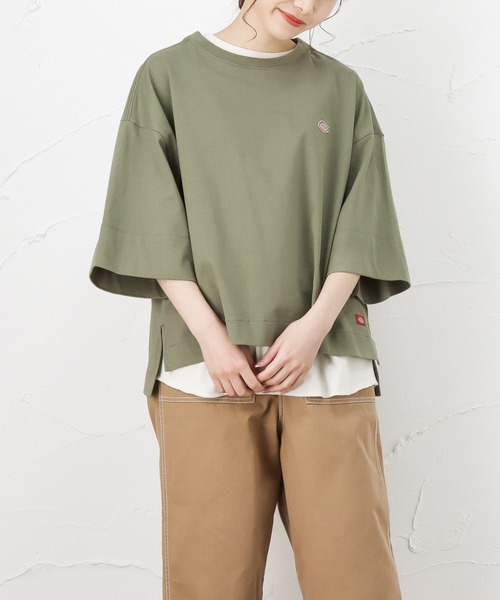 Dickies(ディッキーズ)の「Dickies ディッキーズ レイヤードが楽しめるアンサンブル 七分袖Tシャツ(Tシャツ/カットソー・レディース・ブラック/ベージュ/カーキ/オレンジ・フリー)」の3枚目の写真