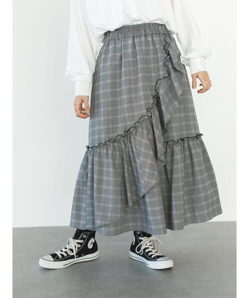 SLURR(スラ―)の「チェックフリルロングスカート(スカート・レディース・チェック・FREE)」の8枚目の写真