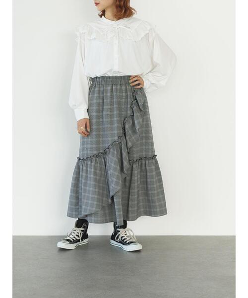 SLURR(スラ―)の「チェックフリルロングスカート(スカート・レディース・チェック・FREE)」の11枚目の写真