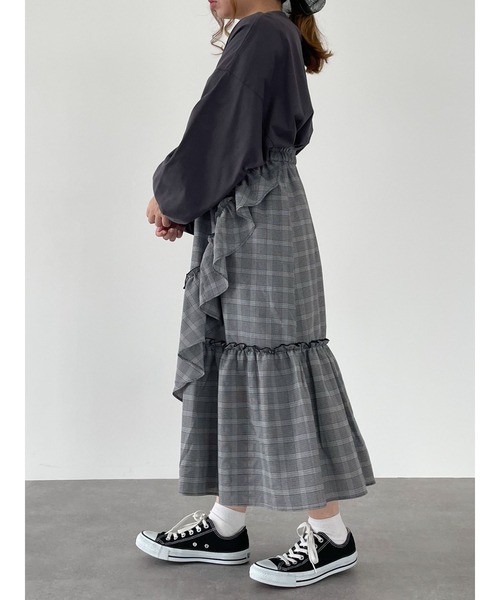 SLURR(スラ―)の「チェックフリルロングスカート(スカート・レディース・チェック・FREE)」の6枚目の写真