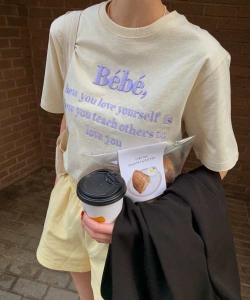 MANGROVE(マングローブ)の「Bebeロゴ刺繍Tシャツ(Tシャツ/カットソー・レディース・ホワイト/ネイビー/ナチュラル/ブラック/グレー/パープル・FREE)」の5枚目の写真