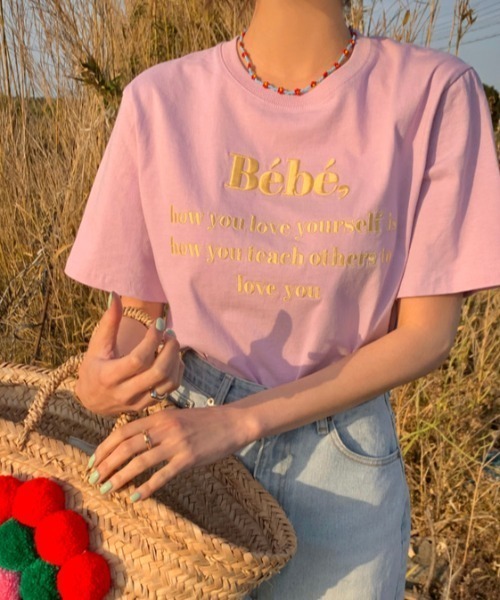 MANGROVE(マングローブ)の「Bebeロゴ刺繍Tシャツ(Tシャツ/カットソー・レディース・ホワイト/ネイビー/ナチュラル/ブラック/グレー/パープル・FREE)」の6枚目の写真