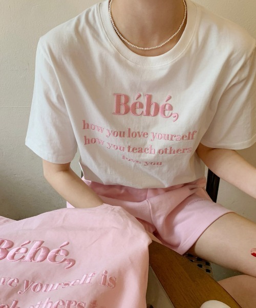 MANGROVE(マングローブ)の「Bebeロゴ刺繍Tシャツ(Tシャツ/カットソー・レディース・ホワイト/ネイビー/ナチュラル/ブラック/グレー/パープル・FREE)」の9枚目の写真