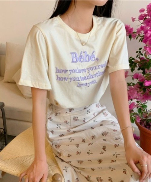 MANGROVE(マングローブ)の「Bebeロゴ刺繍Tシャツ(Tシャツ/カットソー・レディース・ホワイト/ネイビー/ナチュラル/ブラック/グレー/パープル・FREE)」の15枚目の写真