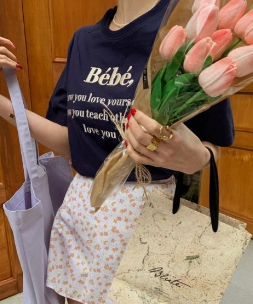 MANGROVE(マングローブ)の「Bebeロゴ刺繍Tシャツ(Tシャツ/カットソー・レディース・ホワイト/ネイビー/ナチュラル/ブラック/グレー/パープル・FREE)」の16枚目の写真