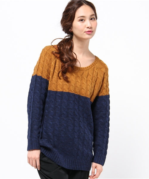 DISCOAT（ディスコート）の「【Discoat】配色ケーブルプルオーバー（ニット/セーター・レディース・オフホワイト/キャメル/グレー・ﾌﾘ-）」の12枚目の写真