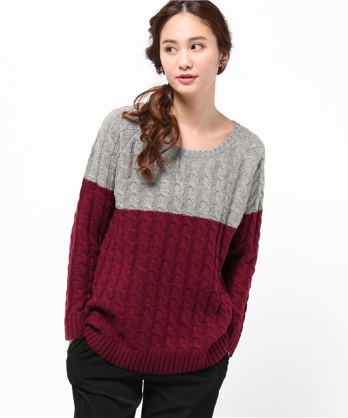 DISCOAT（ディスコート）の「【Discoat】配色ケーブルプルオーバー（ニット/セーター・レディース・オフホワイト/キャメル/グレー・ﾌﾘ-）」の3枚目の写真