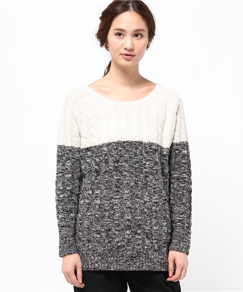 DISCOAT（ディスコート）の「【Discoat】配色ケーブルプルオーバー（ニット/セーター・レディース・オフホワイト/キャメル/グレー・ﾌﾘ-）」の11枚目の写真