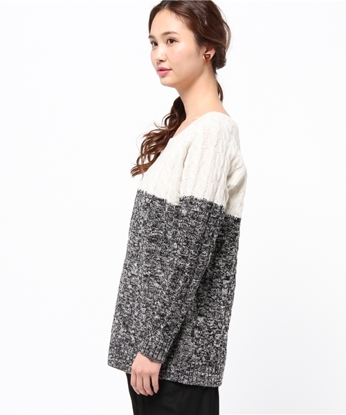 DISCOAT（ディスコート）の「【Discoat】配色ケーブルプルオーバー（ニット/セーター・レディース・オフホワイト/キャメル/グレー・ﾌﾘ-）」の5枚目の写真