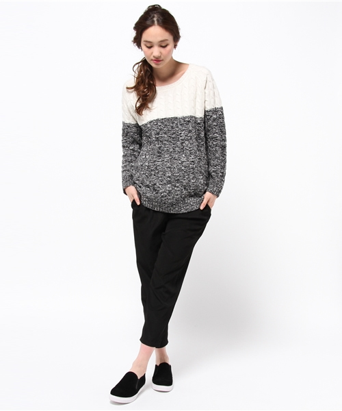 DISCOAT（ディスコート）の「【Discoat】配色ケーブルプルオーバー（ニット/セーター・レディース・オフホワイト/キャメル/グレー・ﾌﾘ-）」の7枚目の写真