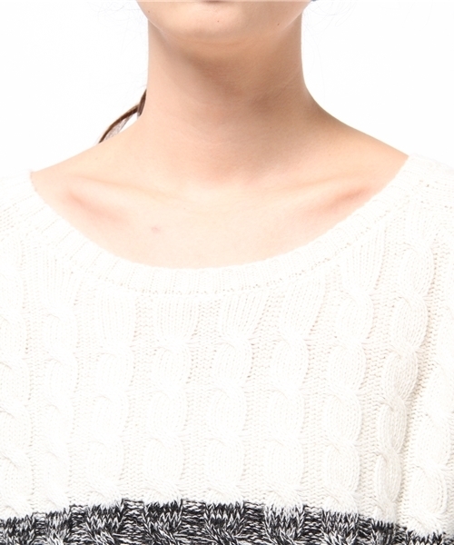 DISCOAT（ディスコート）の「【Discoat】配色ケーブルプルオーバー（ニット/セーター・レディース・オフホワイト/キャメル/グレー・ﾌﾘ-）」の8枚目の写真