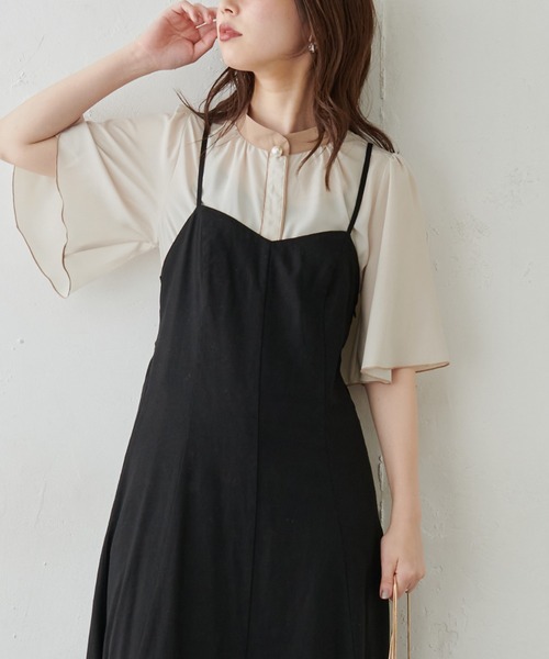 natural couture（ナチュラルクチュール）の「パール釦ポイントバイカラーフレア5分袖ブラウス（シャツ/ブラウス・レディース・アイボリー/カーキ/ピンクベージュ/その他1/その他2/その他3・FREE）」の2枚目の写真