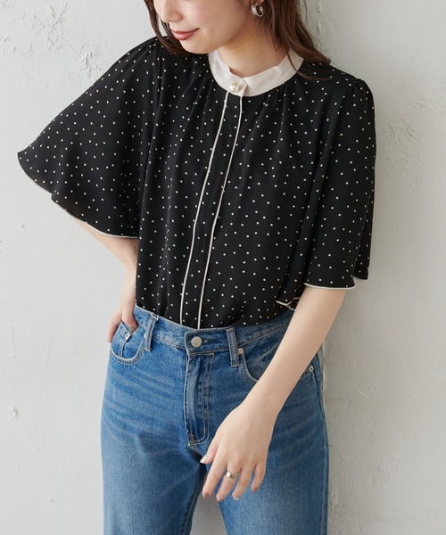 natural couture（ナチュラルクチュール）の「パール釦ポイントバイカラーフレア5分袖ブラウス（シャツ/ブラウス・レディース・アイボリー/カーキ/ピンクベージュ/その他1/その他2/その他3・FREE）」の9枚目の写真