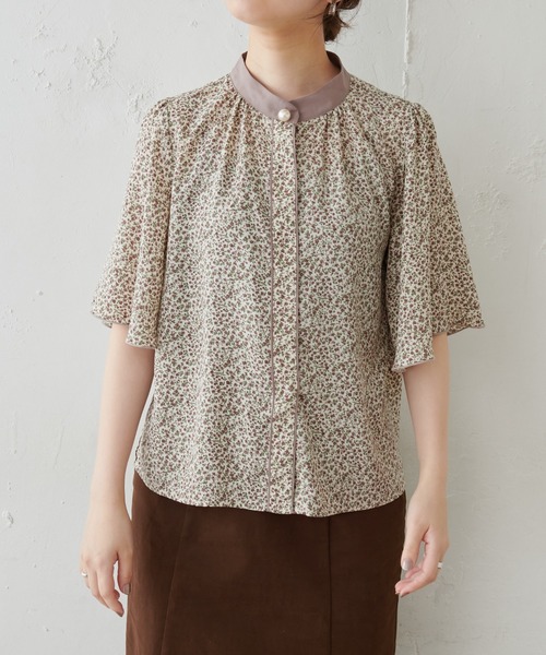 natural couture（ナチュラルクチュール）の「パール釦ポイントバイカラーフレア5分袖ブラウス（シャツ/ブラウス・レディース・アイボリー/カーキ/ピンクベージュ/その他1/その他2/その他3・FREE）」の15枚目の写真