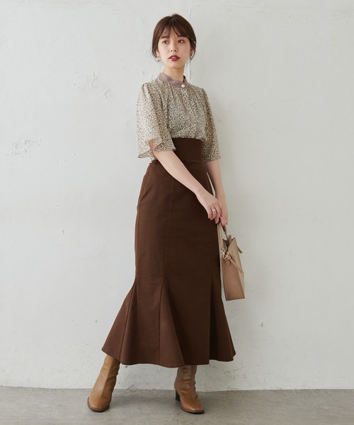 natural couture（ナチュラルクチュール）の「パール釦ポイントバイカラーフレア5分袖ブラウス（シャツ/ブラウス・レディース・アイボリー/カーキ/ピンクベージュ/その他1/その他2/その他3・FREE）」の10枚目の写真