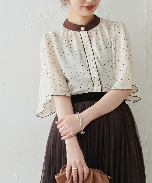 natural couture（ナチュラルクチュール）の「パール釦ポイントバイカラーフレア5分袖ブラウス（シャツ/ブラウス・レディース・アイボリー/カーキ/ピンクベージュ/その他1/その他2/その他3・FREE）」の17枚目の写真