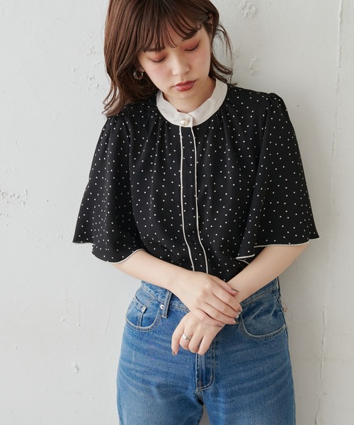 natural couture（ナチュラルクチュール）の「パール釦ポイントバイカラーフレア5分袖ブラウス（シャツ/ブラウス・レディース・アイボリー/カーキ/ピンクベージュ/その他1/その他2/その他3・FREE）」の22枚目の写真