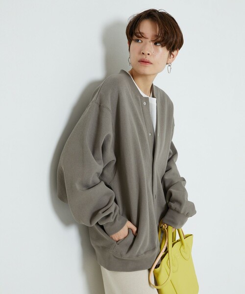 FREAK'S STORE(フリークスストア)の「▽【WEB限定】ヘビーウェイト裏起毛スナップカーディガン(スウェット・レディース・ライトグレー/ブラック/グレー/レッド/ブルー/ナチュラル/イエロー/ラベンダー/サックスブルー・フリ-)」の3枚目の写真