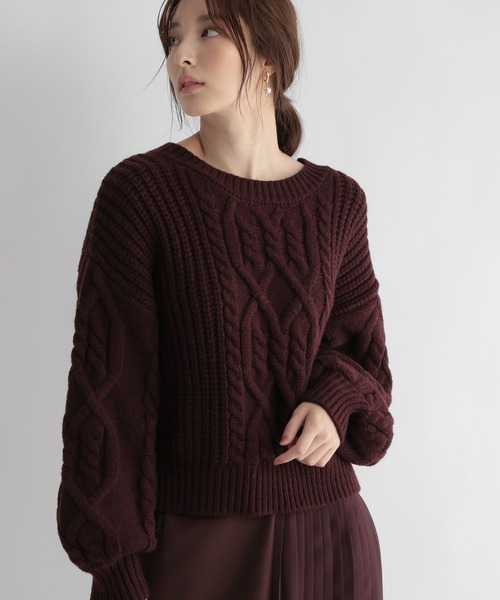 Andemiu（アンデミュウ）の「ショートケーブルニット227895（ニット/セーター・レディース・オフホワイト/ブルー/ボルドー・FREE）」の17枚目の写真