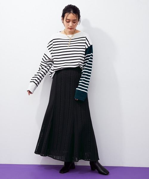 ADAM ET ROPE'(アダムエロペ)の「インドレースパネルスカート(スカート・レディース・ブラック/ダークブラウン・36/38)」の4枚目の写真