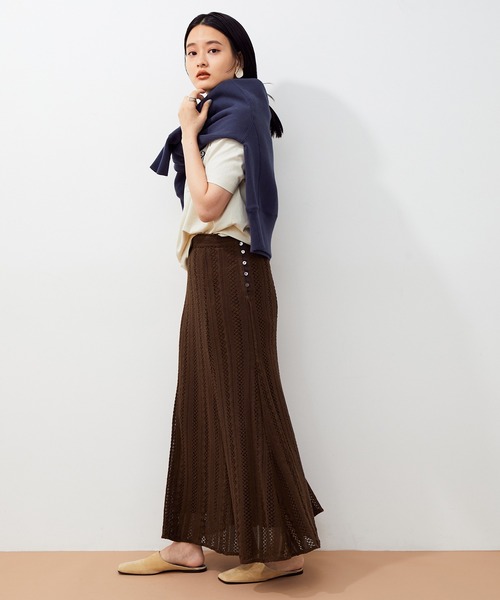 ADAM ET ROPE'(アダムエロペ)の「インドレースパネルスカート(スカート・レディース・ブラック/ダークブラウン・36/38)」の5枚目の写真