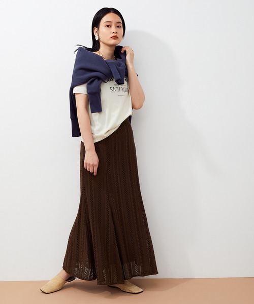 ADAM ET ROPE'(アダムエロペ)の「インドレースパネルスカート(スカート・レディース・ブラック/ダークブラウン・36/38)」の6枚目の写真