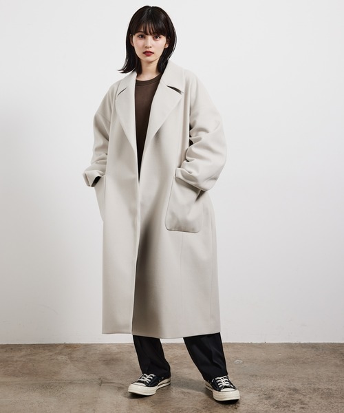 JUNRED（ジュンレッド）の「ウーリーニットオーバーガウンコート（チェスターコート・メンズ・ブラウン/ベージュ系その他/ブラック・L/M/S）」の5枚目の写真