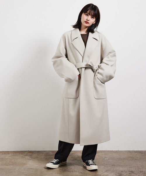 JUNRED（ジュンレッド）の「ウーリーニットオーバーガウンコート（チェスターコート・メンズ・ブラウン/ベージュ系その他/ブラック・L/M/S）」の4枚目の写真