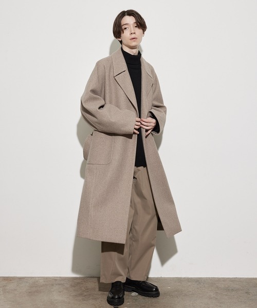 JUNRED（ジュンレッド）の「ウーリーニットオーバーガウンコート（チェスターコート・メンズ・ブラウン/ベージュ系その他/ブラック・L/M/S）」の12枚目の写真
