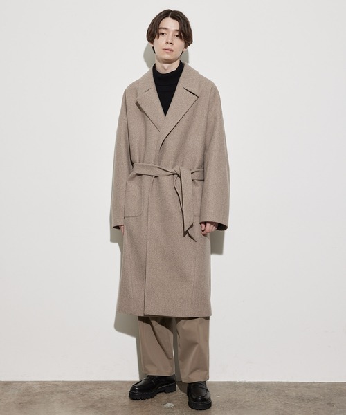 JUNRED（ジュンレッド）の「ウーリーニットオーバーガウンコート（チェスターコート・メンズ・ブラウン/ベージュ系その他/ブラック・L/M/S）」の9枚目の写真