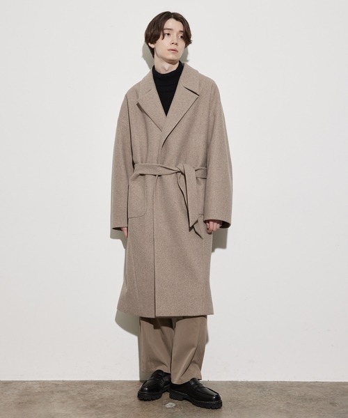 JUNRED（ジュンレッド）の「ウーリーニットオーバーガウンコート（チェスターコート・メンズ・ブラウン/ベージュ系その他/ブラック・L/M/S）」の10枚目の写真
