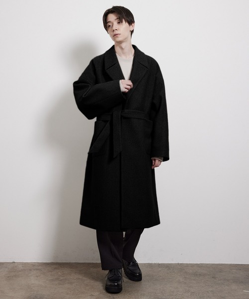 JUNRED（ジュンレッド）の「ウーリーニットオーバーガウンコート（チェスターコート・メンズ・ブラウン/ベージュ系その他/ブラック・L/M/S）」の14枚目の写真