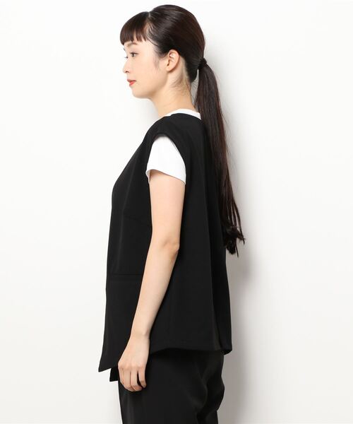 人気❣️DOUDOU カットジョーゼットベスト 黒 DouDou（ドゥドゥ）の「ワンマイル カットジョーゼットベスト