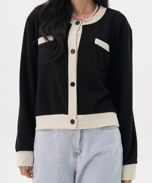 FEKETE（フェケテ）の「FEKETE MADE BICOLOR CHIC CARDIGAN（カーディガン/ボレロ・レディース・ホワイト/ブラック・FREE）」の2枚目の写真