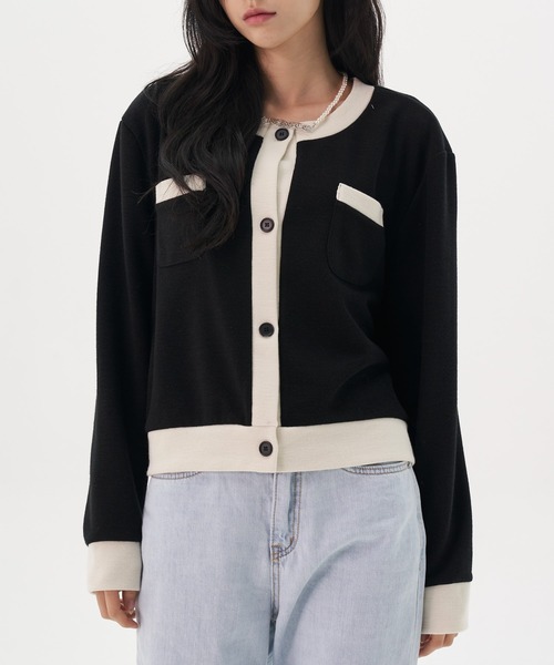 FEKETE（フェケテ）の「FEKETE MADE BICOLOR CHIC CARDIGAN（カーディガン/ボレロ・レディース・ホワイト/ブラック・FREE）」の4枚目の写真