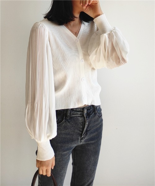 MAISON DE THERESE（メゾン ド テレーズ）の「ボリューム袖　ニットトップス（ニット/セーター・レディース・ホワイト/ブラック・FREE）」の14枚目の写真