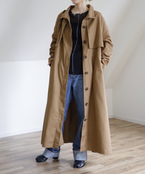 UNFIELD（アンフィールド）の「【UNFIELD スタンドカラーBigトレンチ】（トレンチコート・レディース・ブラック/ベージュ/ライトベージュ・FREE）」の5枚目の写真