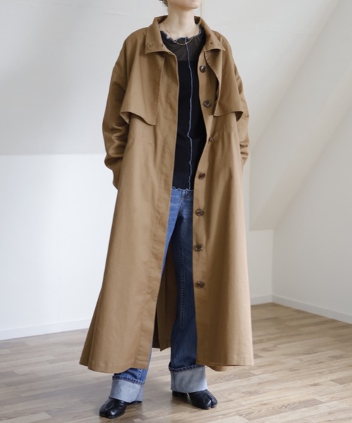 UNFIELD（アンフィールド）の「【UNFIELD スタンドカラーBigトレンチ】（トレンチコート・レディース・ブラック/ベージュ/ライトベージュ・FREE）」の20枚目の写真