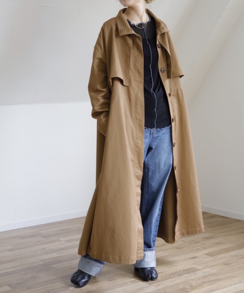 UNFIELD（アンフィールド）の「【UNFIELD スタンドカラーBigトレンチ】（トレンチコート・レディース・ブラック/ベージュ/ライトベージュ・FREE）」の6枚目の写真