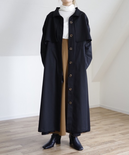 UNFIELD（アンフィールド）の「【UNFIELD スタンドカラーBigトレンチ】（トレンチコート・レディース・ブラック/ベージュ/ライトベージュ・FREE）」の21枚目の写真
