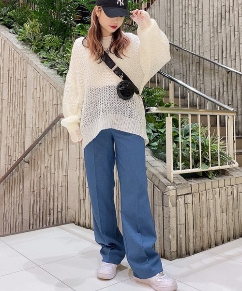 WEGO（ウィゴー）の「WEGO/【2点セット】モヘアライクメッシュニット（ニット/セーター・レディース・ホワイト/ブラック/サックスブルー・FREE）」の4枚目の写真